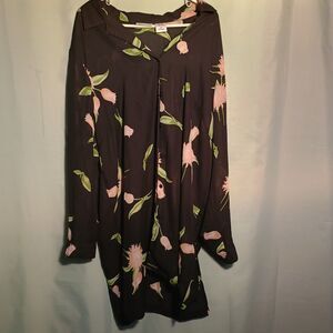 Blair Collection Black Floral Tunic Top – Long Sleeve Blouse